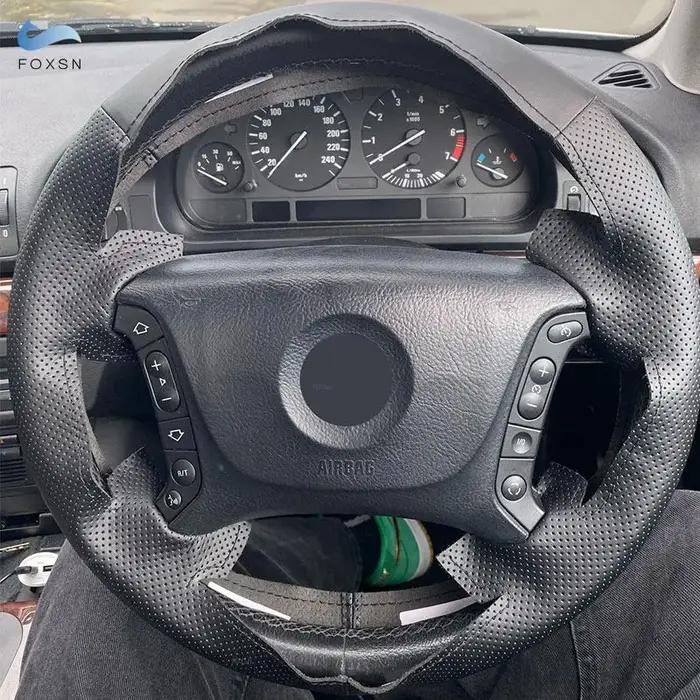 Housse de volant de voiture pour BMW série 3 5 E36 E46 E39 X3 E83 X5 E53 tresse en cuir microfibre p
