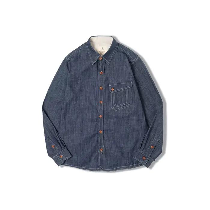 Maden-Chemises en jean denim vintage pour hommes, manches longues, marque de qualité, chemise Cpo po