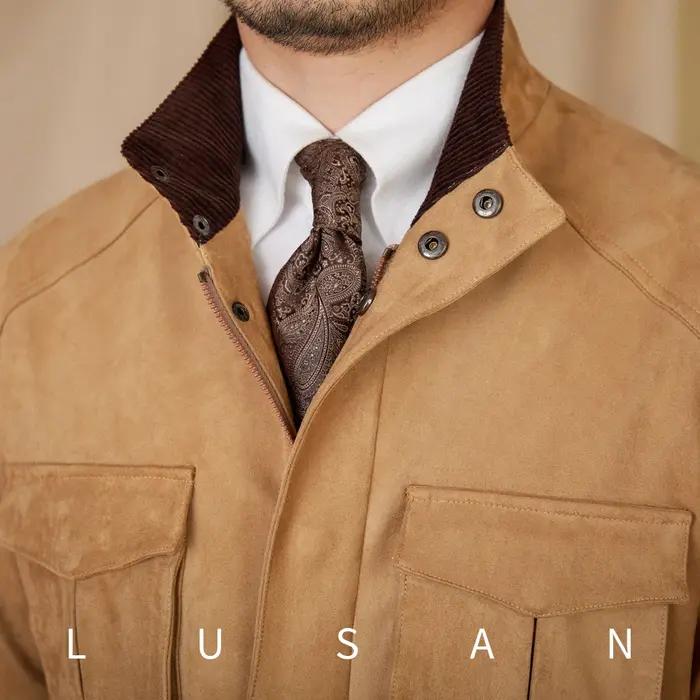 Gentry veste de chasse en daim de style haut ceinture multi-poches chaude coupe ajustée