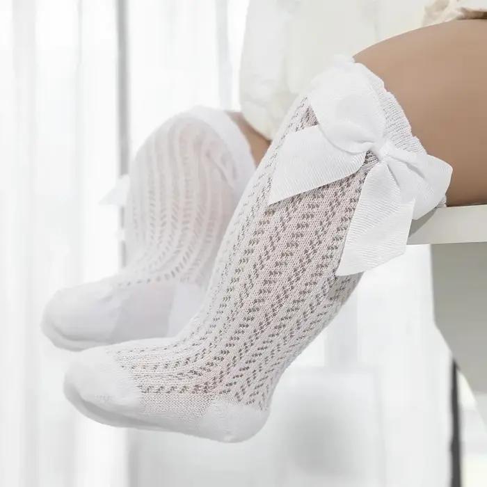 Chaussettes d'été en coton pour bébé fille de 0 à 24 mois, avec nœud en maille et dentelle, aux geno