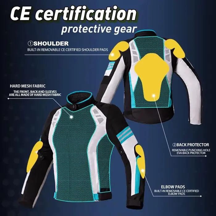 Veste de moto pour femmes en polyester et coton avec armure corporelle en maille respirante, certifiée CE, vestes de motocycliste élastiques pour femmes, occasions spéciales