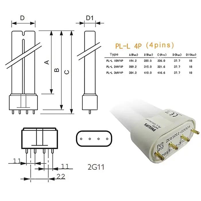 ZHMZH 18W 24W 36W 40W 55W lampe fluorescente 4 broches double Tube Base de lumière à économie d'éner