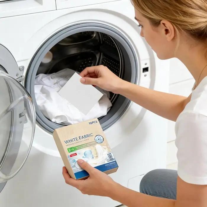 10 feuilles de blanchissant textile blanc pour machine à laver
