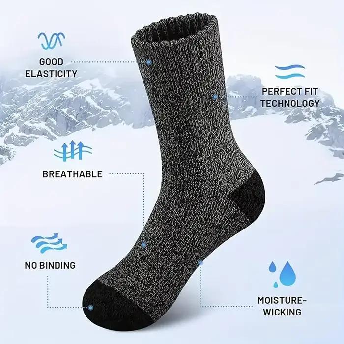 5 paires chaussettes thermiques homme - Randonnée hiver - Ultra épaisses - Protection grand froid