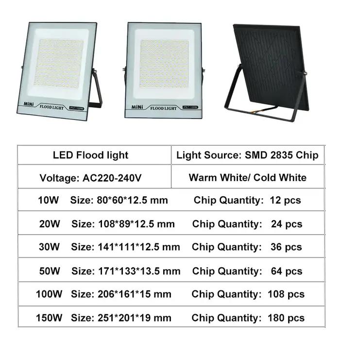 Éclairage LED 10W 20W 30W 50W 100W 150W haute luminosité IP66 étanche Mini projecteur extérieur port