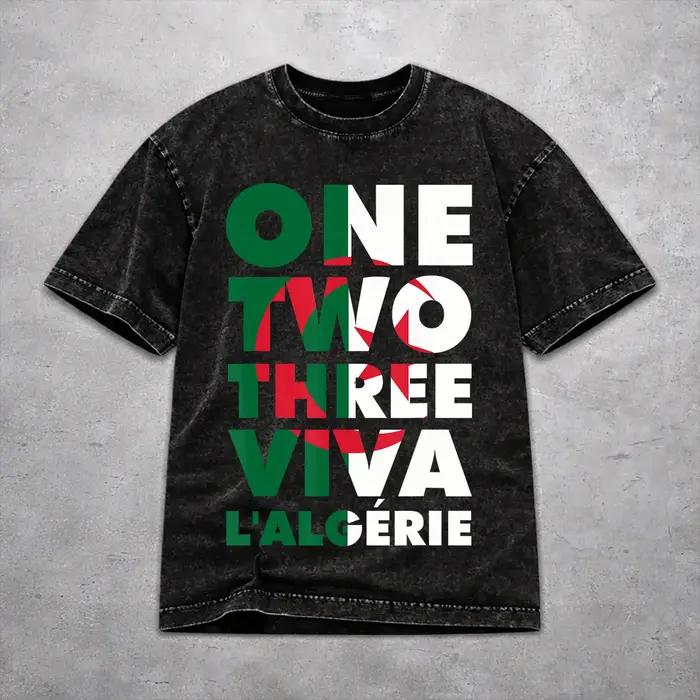 T-shirt DZ Algérie avec drapeau algérien, style délavé, pour hommes et femmes, 100% coton
