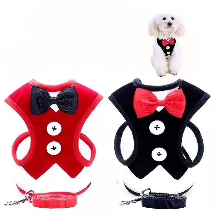 Harnais Élégant Réglable avec Nœud Papillon Accessoire Chic pour Animaux de Compagnie Occasions Spéciales Sorties Fêtes Chiens Chats