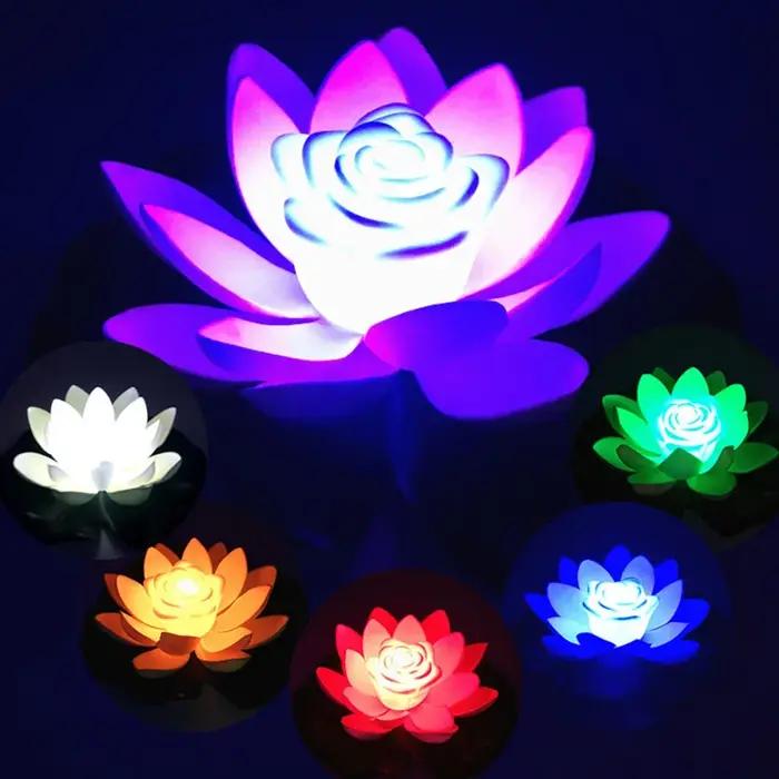 Lampe LED flottante étanche à piles, fleur de lys artificielle, lampe de nuit, sécuritaires, piscine