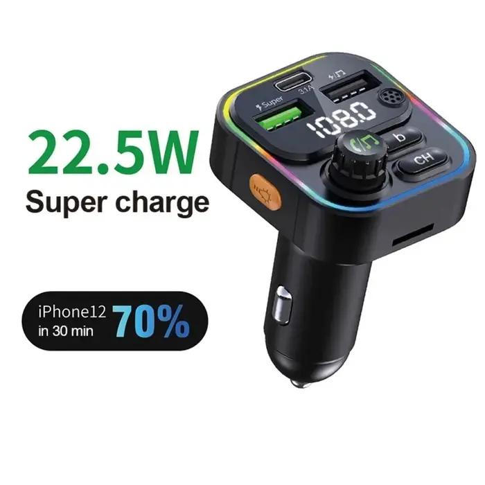 Transmetteur FM, Bluetooth 5.0, mains libres, adaptateur de lecteur Mp3, USB 22.5W, charge rapide, T