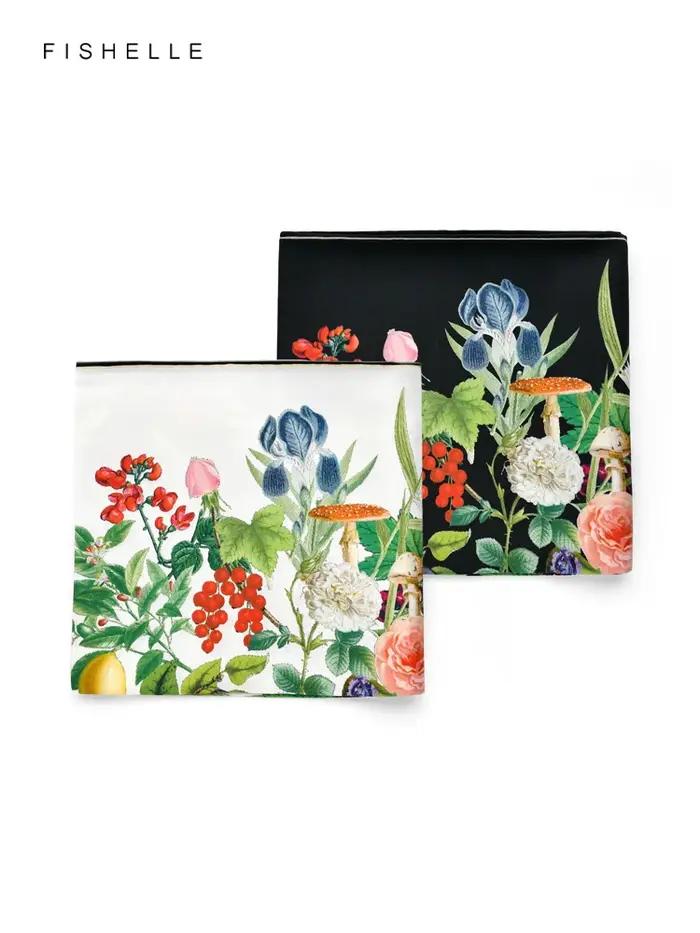 Foulard en soie naturelle sergé imprimé de fruits et fleurs pour femmes, carré, bandana, châle, cade