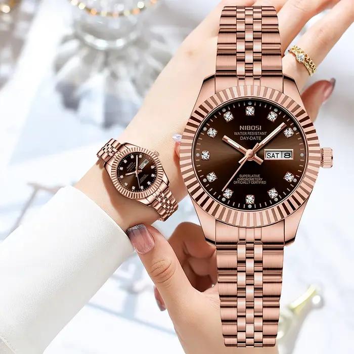 Montre femme NIBOSI luxe mode - Simple professionnelle acier inoxydable bracelet dame
