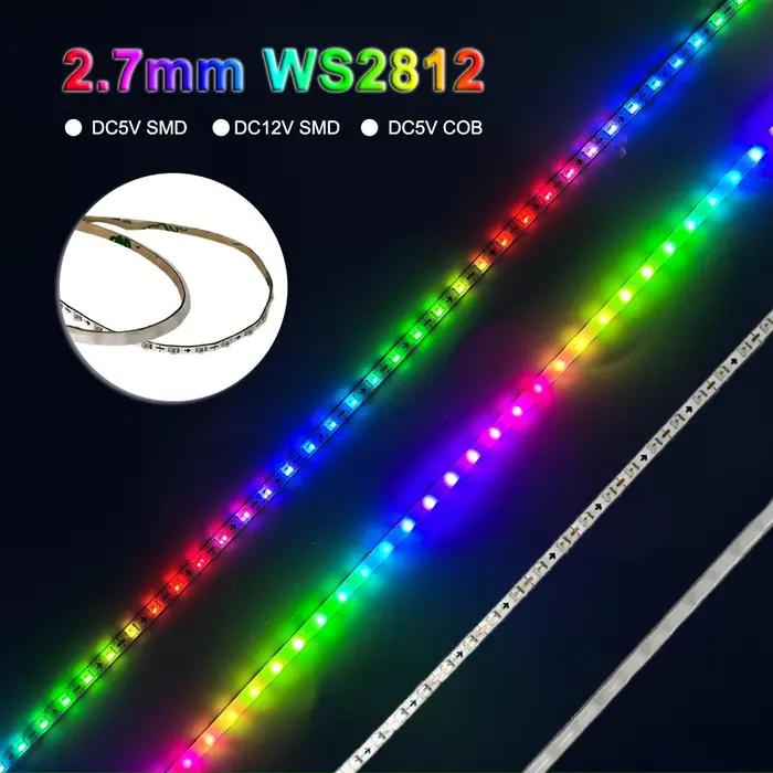Bande lumineuse LED COB ultra étroite, PCB blanc, 2.7mm, WS2812B, SMD 2020, 160LED/m, RGBIC, adressa
