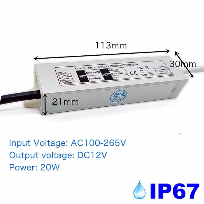 Pilote LED étanche IP67, alimentation électrique 12W 20W 36W, entrée 12V AC100-265V pour transformat