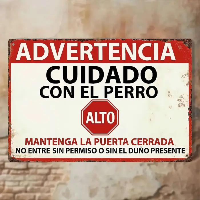 2026 1Pc Vintage Beware of Dog Spanish Metal Sign Advertencia Cuidado Con El Perro Warning Stop Sign