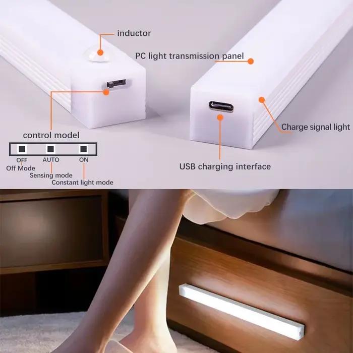 LED détecteur de mouvement sous armoire lumière USB Rechargeable LED veilleuse pour placard armoire