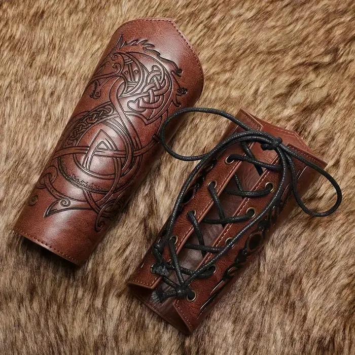 Protège-bras Viking 2 pièces - Manchettes d'armure nordique médiévale, compatibles avec LARP, Halloween, Cosplay - Firs Renaissance