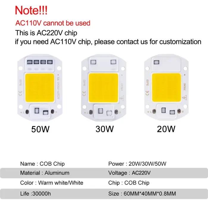 Puce LED COB de Croissance, Lampe Phyto Complète, 110V/220V, 20W 30W 50W, Intelligente, pour Plantes