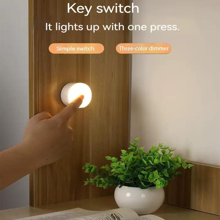 3 couleurs LED veilleuse alimenté par batterie pratique Mini lampe de nuit ronde adaptée à la maison