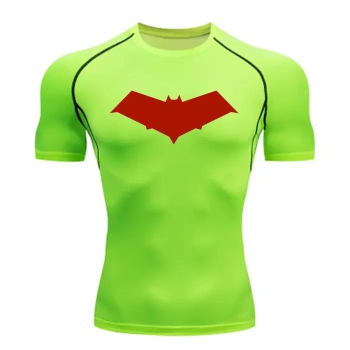 Été décontracté course Compression T-Shirt hommes hauts chauve-souris imprimé séchage rapide Fitness