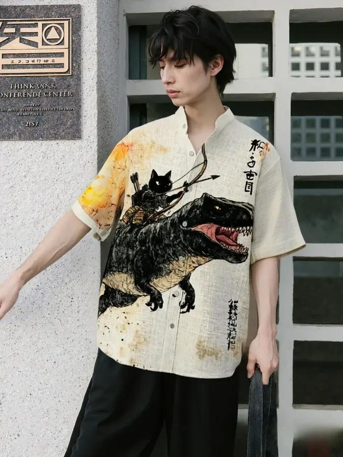 Chemise chat noir des années 60 pour hommes