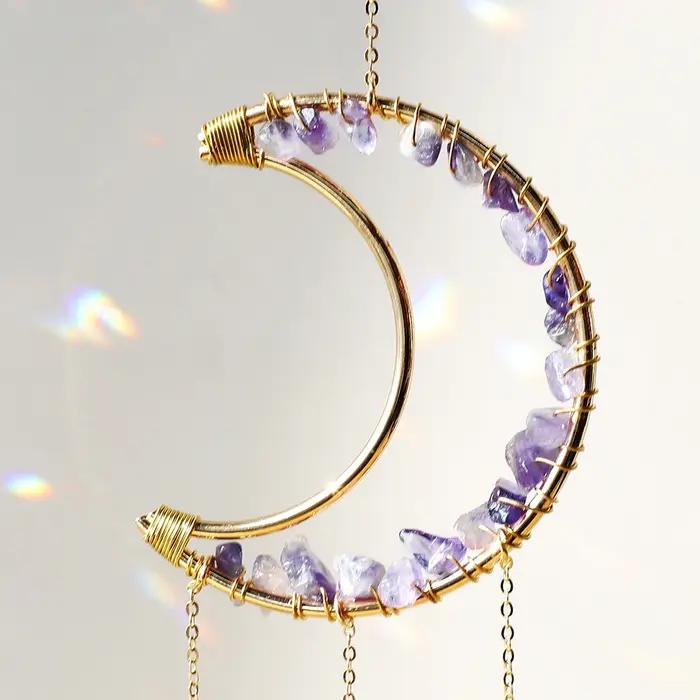 Améthyste Suncatcher lune cristal pierre précieuse Windchime Sun Catcher décor à la maison arc-en-ci