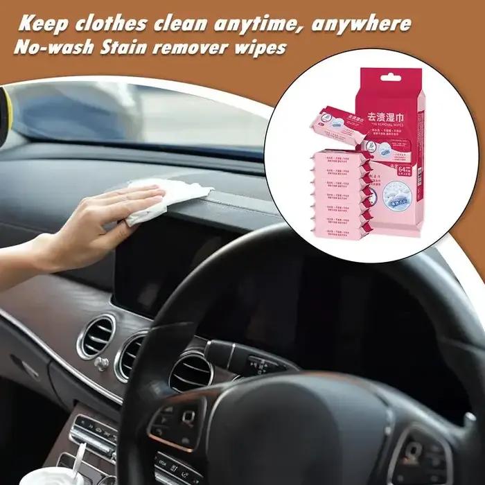 64 lingettes nettoyantes pour vêtements, multi-usages, sans lavage, pour enlever les taches, pour chaussures, cuir, vestes