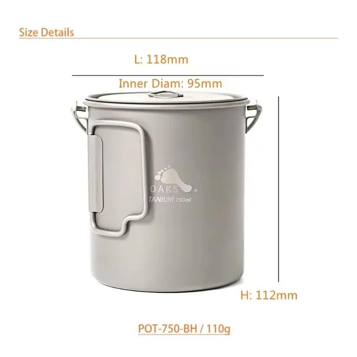 TOAKS Pot en titane de 750 ml avec poignée de caution Pot de camping en plein air POT-750-BH