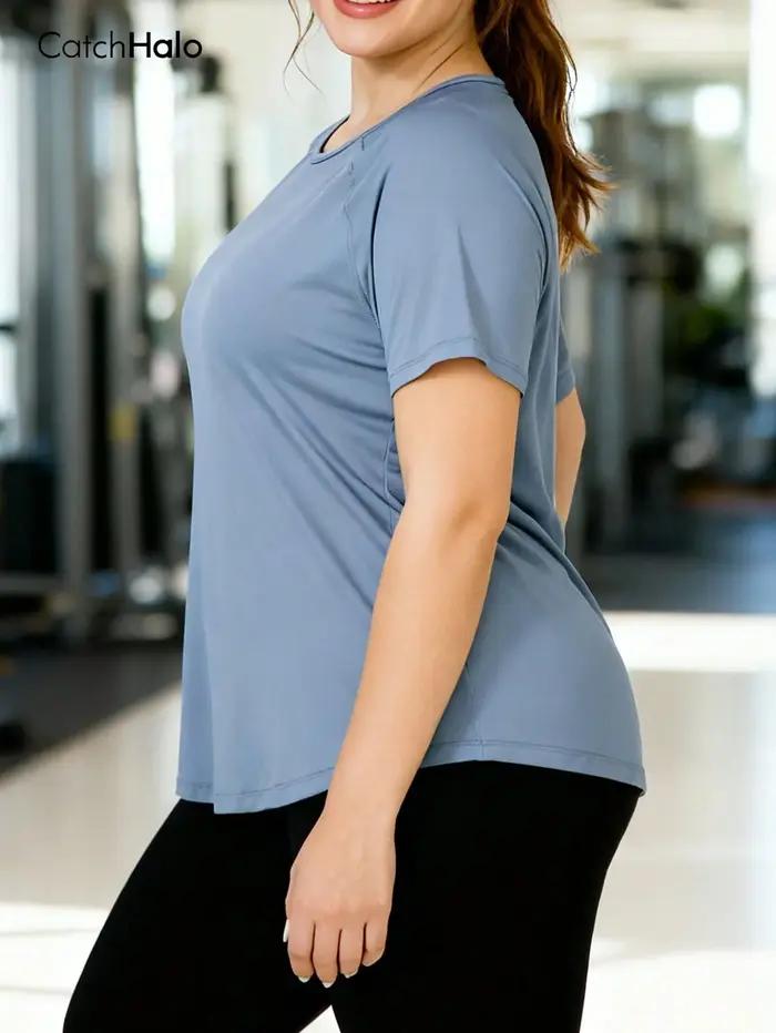 T-shirt de sport grande taille pour femme – Haut de gym à coupe décontractée, respirant et léger – T-shirt de yoga à manches courtes – Vêtement de sport estival