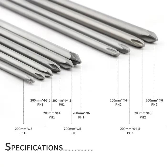 Tournevis croisé Phillips magnétique à tige hexagonale de 200mm de longueur, embout de tournevis éle