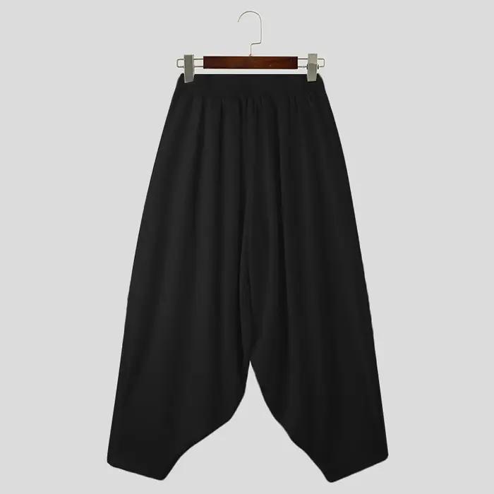 2024 hommes pantalons à jambes larges couleur unie taille élastique pantalon décontracté ample