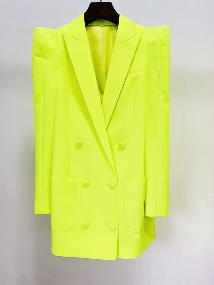 HIGH STREET Nouvelle Collection 2026 Veste de Créateur Femme Épaules Imposantes Double Boutonnage Bl