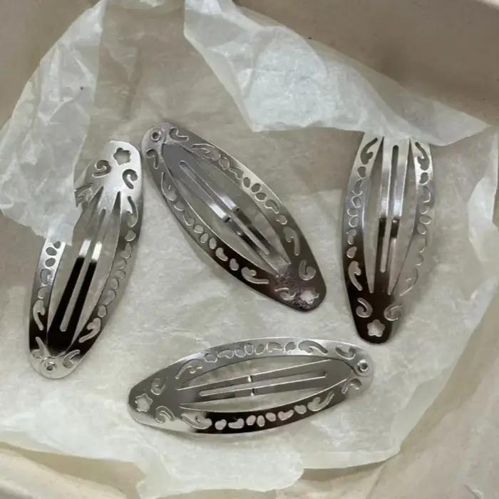 Barrettes vintage à motif évidé Y2K en argent pour femmes, barrettes ovales géométriques, accessoires de cheveux pour occasions spéciales
