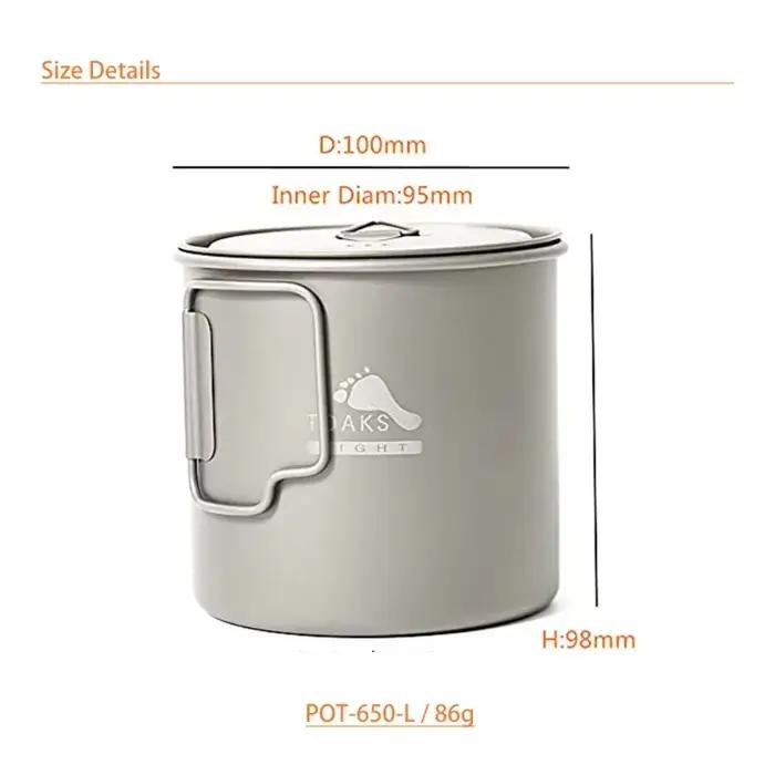 TOAKS 650ml Pot titane tasse ultraléger vaisselle extérieure Camping tasse équipement de Camping POT