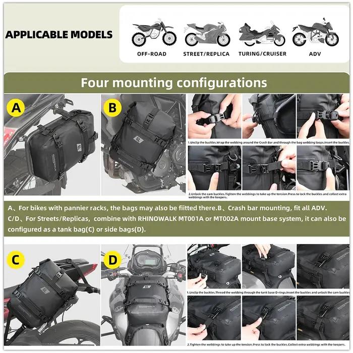 Rhinowalk – sac pare-chocs de moto 6L, sac de réservoir étanche, sac de siège Portable, sac de selle