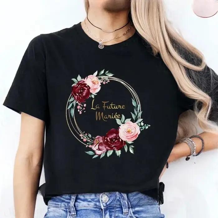 T-shirt Couronne pour EVJF junior décontracté printemps été polyester dessin animé pour demoiselles d'honneur mariage
