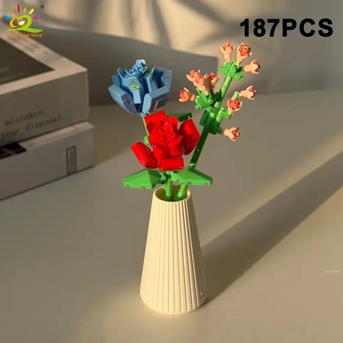 HUIQIBAO MOC Bouquet de fleurs éternelles avec pot Micro bloc de construction tournesol Rose Mini modèle brique jouet