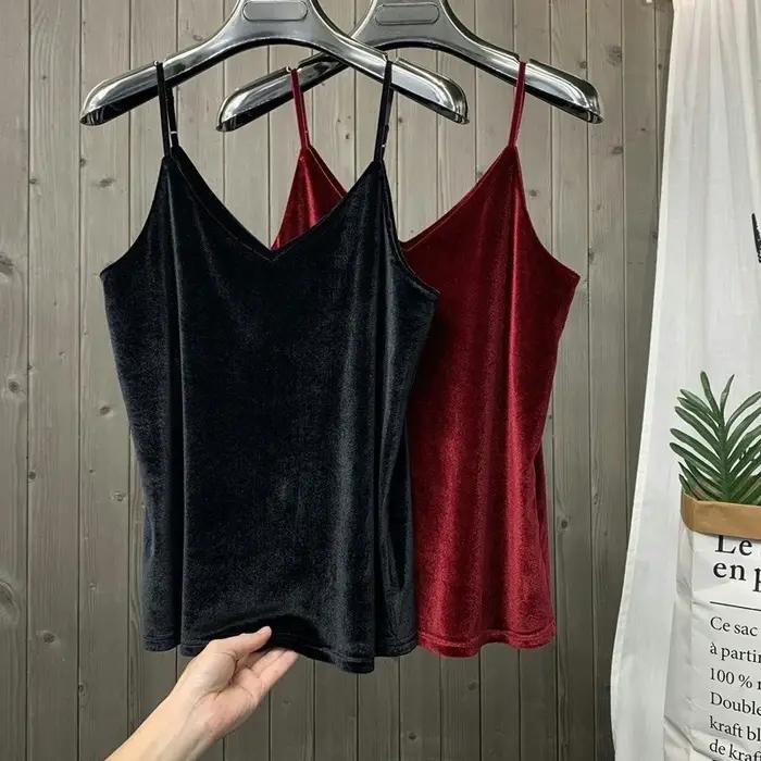 Femmes solide velours Camis gilet femmes débardeurs femme 2026 été Sexy sangle hauts basiques mince