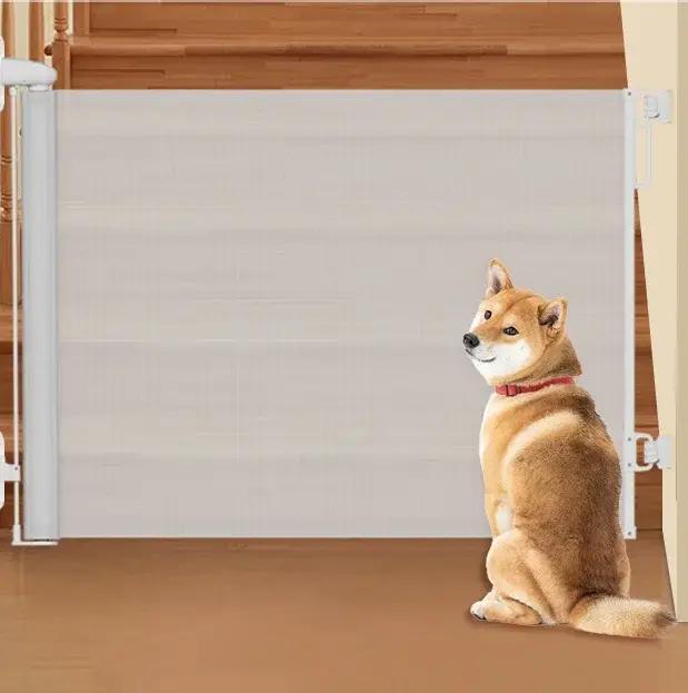 Barrière de porte rétractable pour chiens entrée d'escalier intérieure sans percer garde-corps pour enfants clôture pour chien enclos pour animaux de compagnie sécurisée confortable