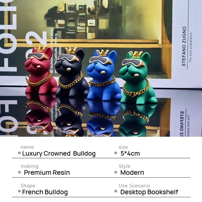 Mini Figurine de bouledogue français couronné en résine