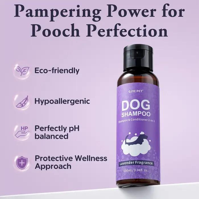 Shampooing et après-shampooing 2 en 1 pour chien, parfum lavande, apaisant, désodorisant, hydratant, pour un pelage brillant, hypoallergénique, pour chiens et chats