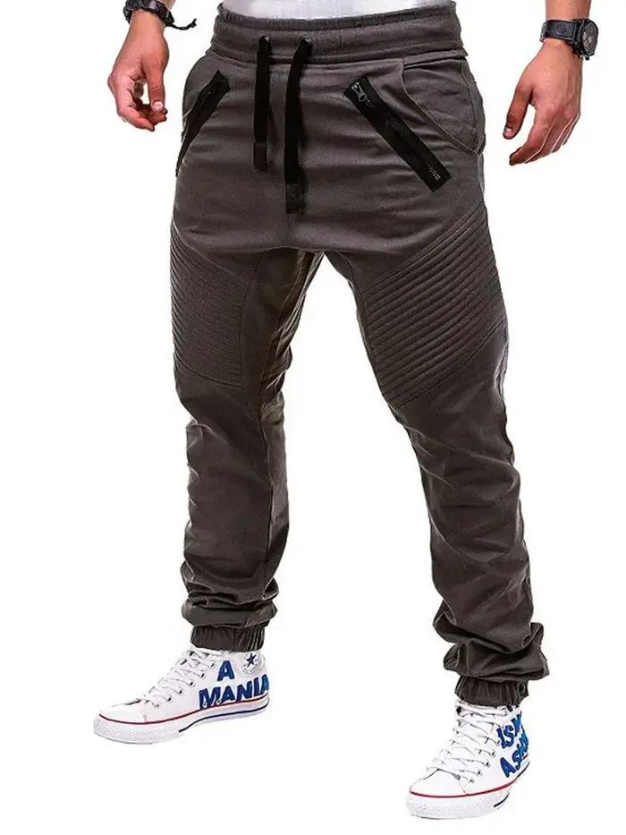 Pantalon homme été élastique cordon zip slim rayé harem casual BSD-8812 léger confortable