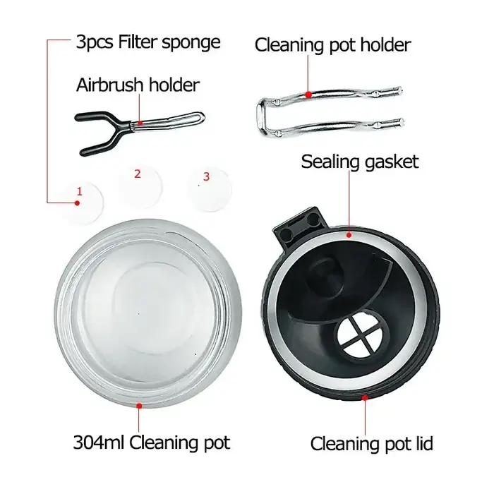 Onnfang – Pot de nettoyage d'aérographe 0.2/ 0.3/0.5mm, bouteilles en verre, filtre, pistolet de pul