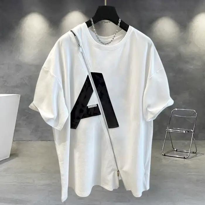 T-Shirt à Manches Courtes en Coton pour Femme, Design Irrégulier, Tendance, Été, Y2k