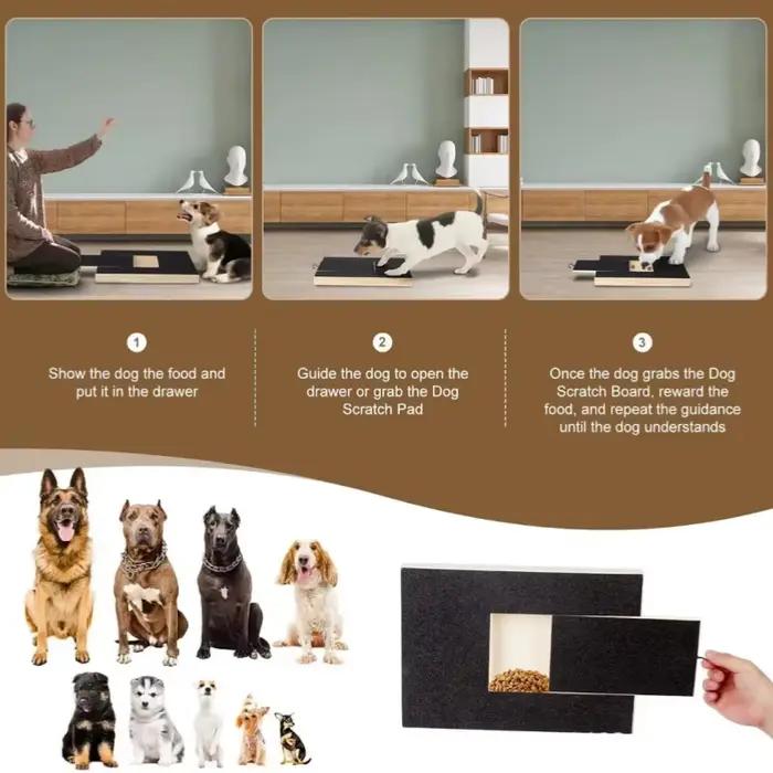 Grattoir en bois pour chiens avec boîte à friandises intégrée coupe-ongles jouet à gratter plateau de ponçage papier de verre occasionnels toilettage et jeu pour chiens