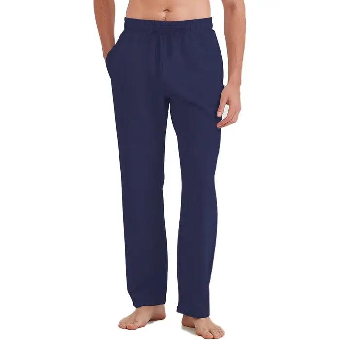 Pantalon droit homme coton lin léger respirant été décontracté couleur unie taille élastique confortable