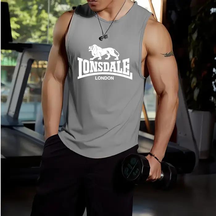 T-shirt et gilet imprimé en 3D Lion Lonsdale 2026 homme décontracté polyester pour streetwear et sports d'extérieur