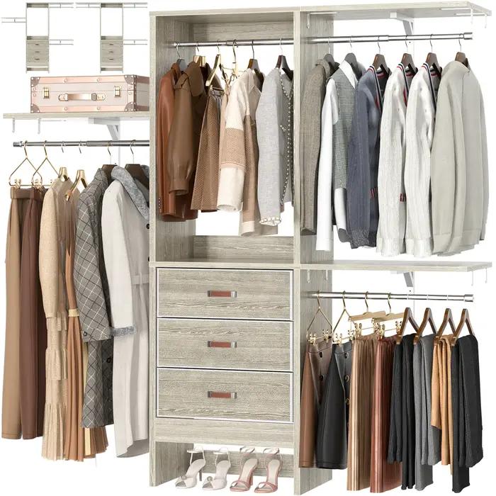 Petit système de placard de 5 pieds avec 3 tiroirs en tissu