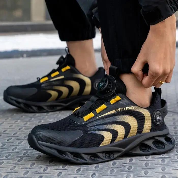 Chaussures de sécurité avec bouton rotatif pour hommes, bottes de protection, anti-écrasement, anti-crevaison, sport, travail, mode, nouveau