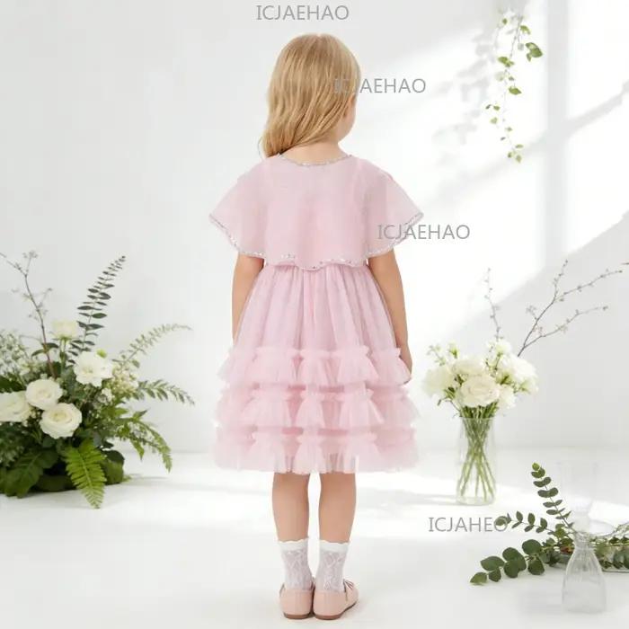 Robes d'été pour filles, robe à bretelles spaghetti avec châle, ensemble de robes pour enfants, robe
