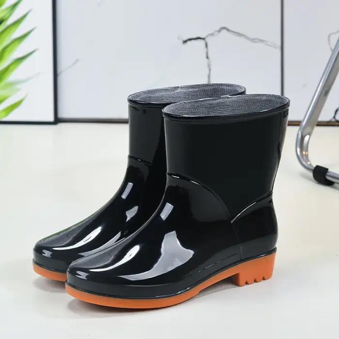 Bottes de pluie mi-mollet pour femmes, imperméables, antidérapantes, chaussures de sécurité de travail, résistantes aux acides, en PVC, confortables, talon épais, extérieur